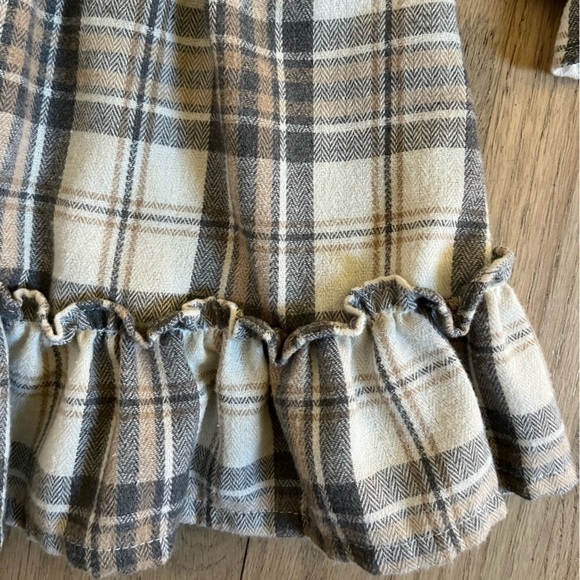 Rare edition girls 2T long sleeve plaid dress with ruffles cream gray brown - Picture 5 of 8
